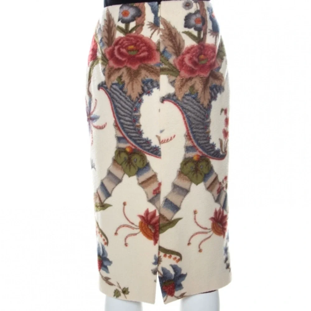 CAROLINA HERRERA FELTED WOOL BLEND PENCIL SKIRT CREAM/MULTI FLORAL SIZE 4 - Picture 5 of 9